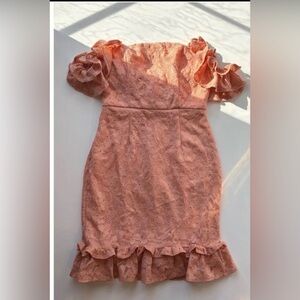 Selfie Leslie Verona Off-Shoulder Lace Overlay Mini Dress Orange Size Small